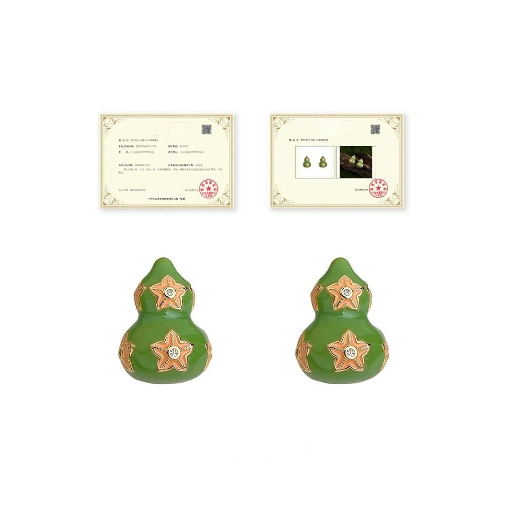 Light Luxury Copper Enamel Drip Glaze Gourd Flower Stud Earrings With Silver Plated Pins