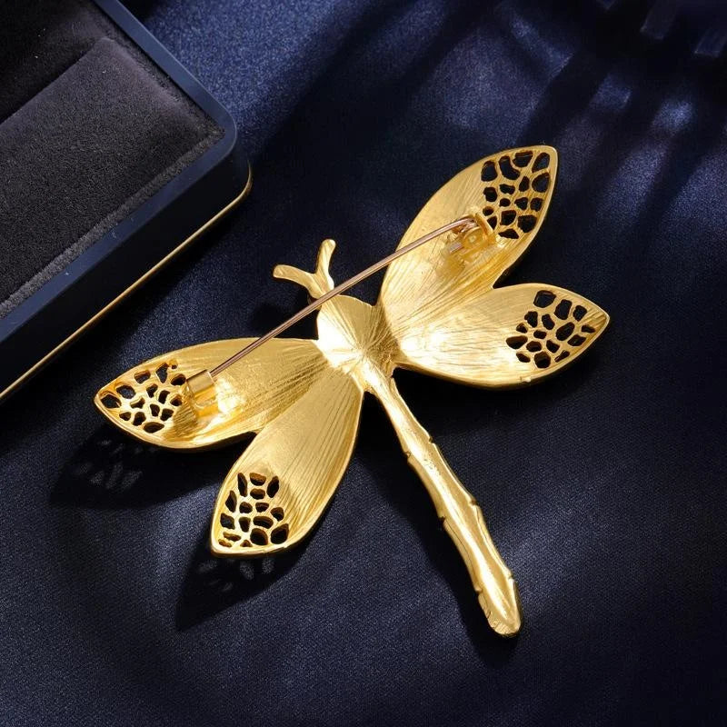 Luxury Dragonfly Brooch With Faux Pearl Wings And Rhinestone Body, Elegant Lapel Pin Corsage Suit Accessory