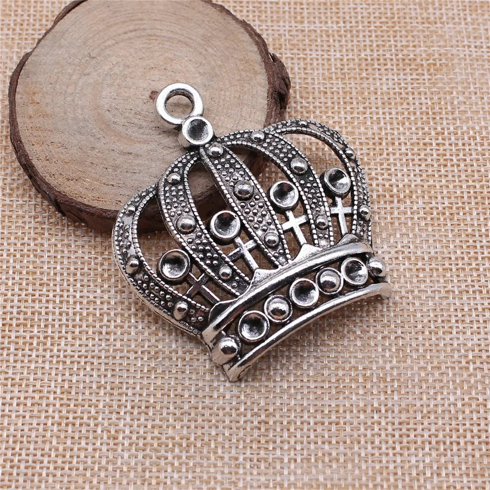 58x53mm 22.3g Antique Silver Tone Zinc Alloy Crown Charm Pendant for DIY Necklace Bracelet Jewelry Making