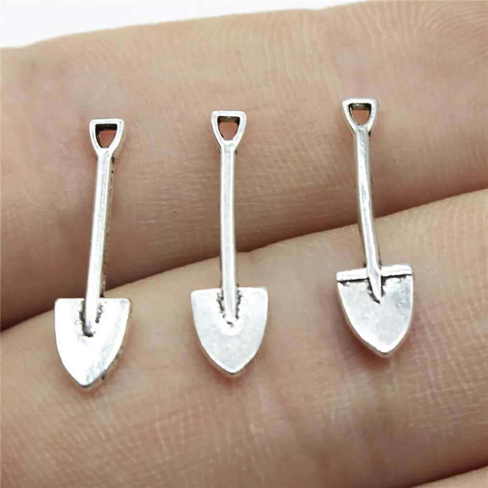 19x5mm 0.3g Antique Silver Zinc Alloy Small Shovel Charm Pendant for DIY Jewelry Making