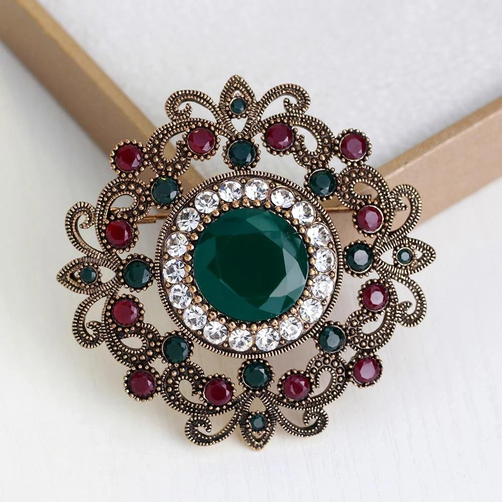 Vintage Luxury Hollow Alloy Rhinestone Brooch With Blue Crystal Center, Women's Lapel Pin Suit Accessory