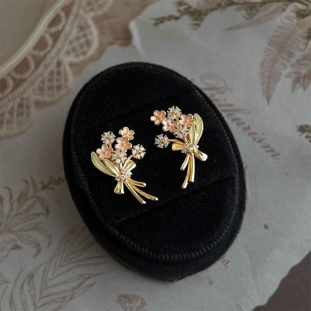 Original Designer Enamel Hand Painted Micro Pave Zircon Flower Stud Earrings Eco Copper Fresh Sweet Style