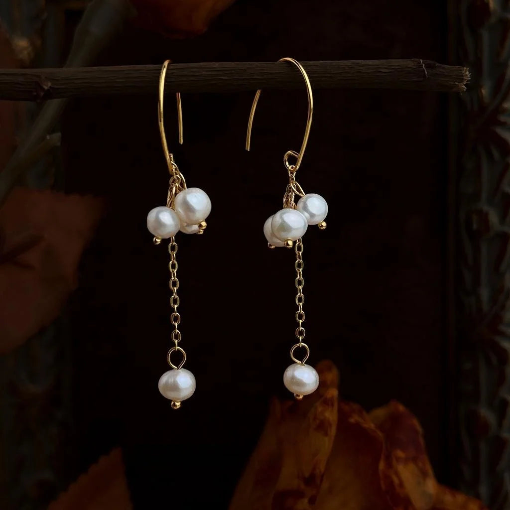 Luxury Freshwater Pearl Geometric Tassel Drop Earrings Handmade Irregular Fashion Jewelry