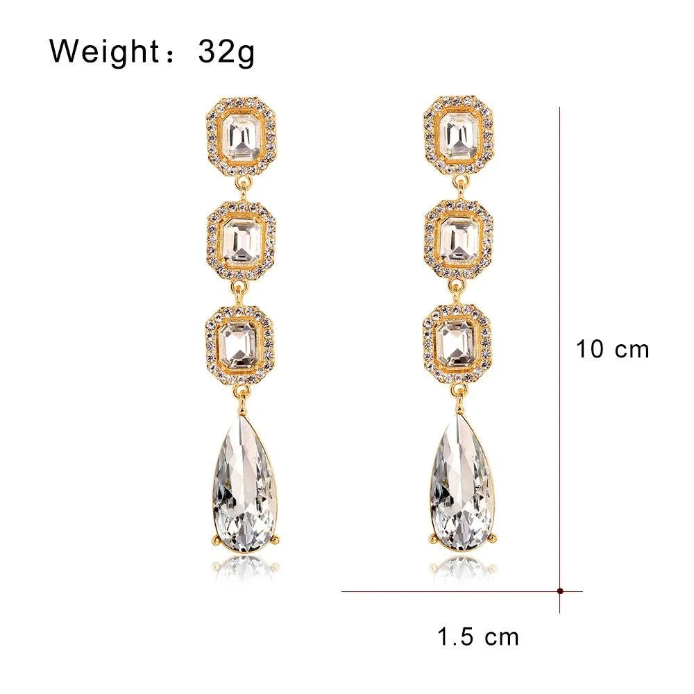 Luxury Green Crystal Rhinestone Drop Earrings Gold Tone Bridal Dangle Earrings For Wedding Party Gift