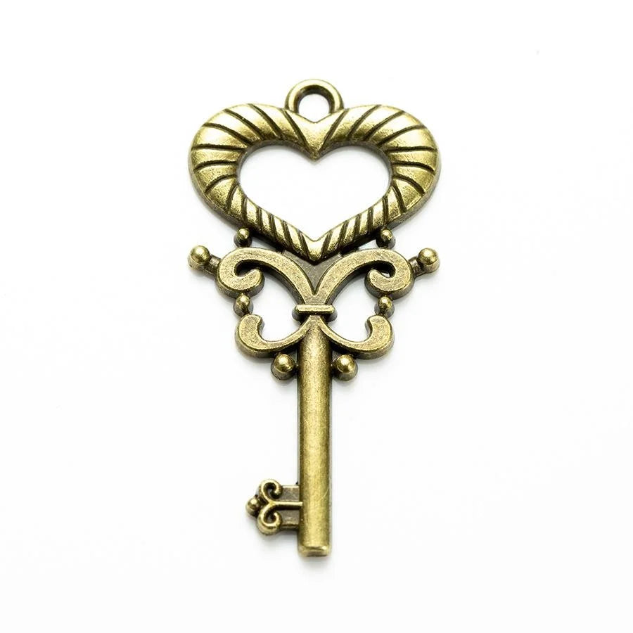 39x20MM Antique Silver Zinc Alloy Heart Key Charm Pendant for DIY Necklace Bracelet Jewelry Making
