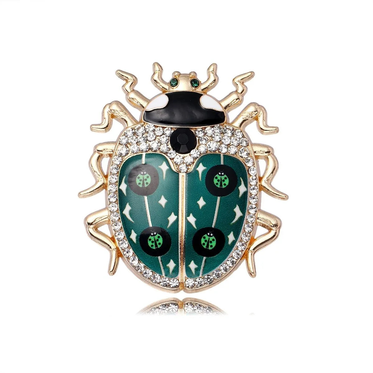 Cute Enamel Ladybug Brooch With Rhinestone Wings, Gold Tone Alloy Insect Lapel Pin Corsage Gift