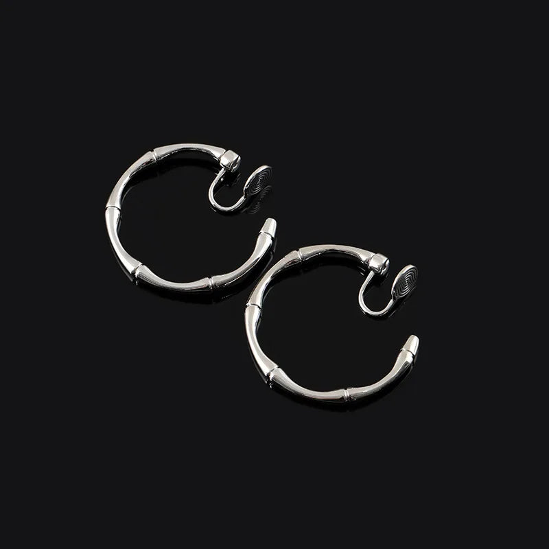 Vintage Alloy Bamboo Hoop Spiral Disc Stud & Clip On No Piercing New Chinese Style C-Shaped Earrings