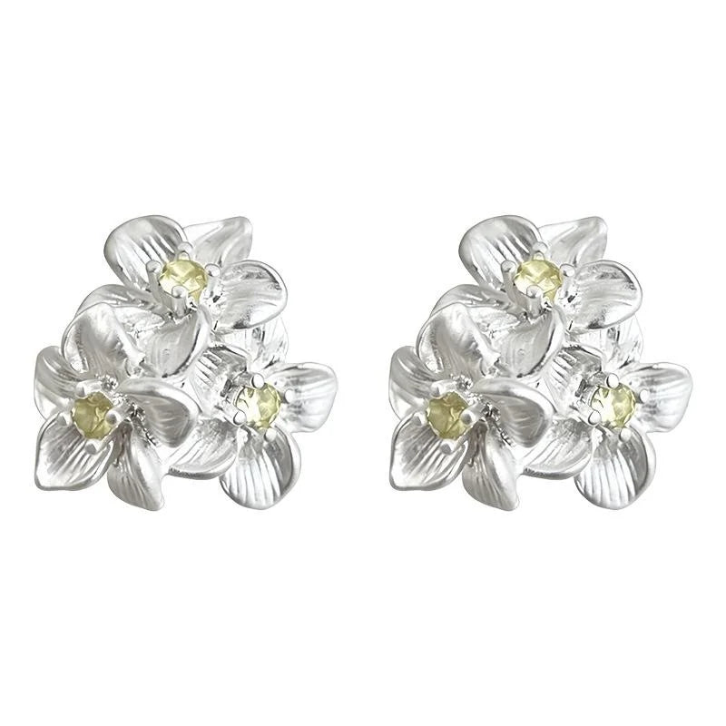 Matte White Jasmine Flower Copper Zircon Stud Earrings Fresh Sweet Minimalist Daily Jewelry