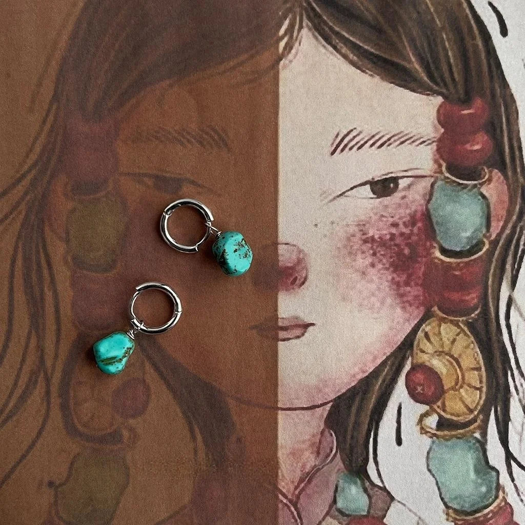 Handmade Ethnic Style Synthetic Turquoise Irregular Geometric Drop Earrings Vintage Design