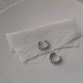 Silver Tone Copper Geometric Woven Hollow Chain Ear Cuff Drop Earrings No Piercing Korean Style