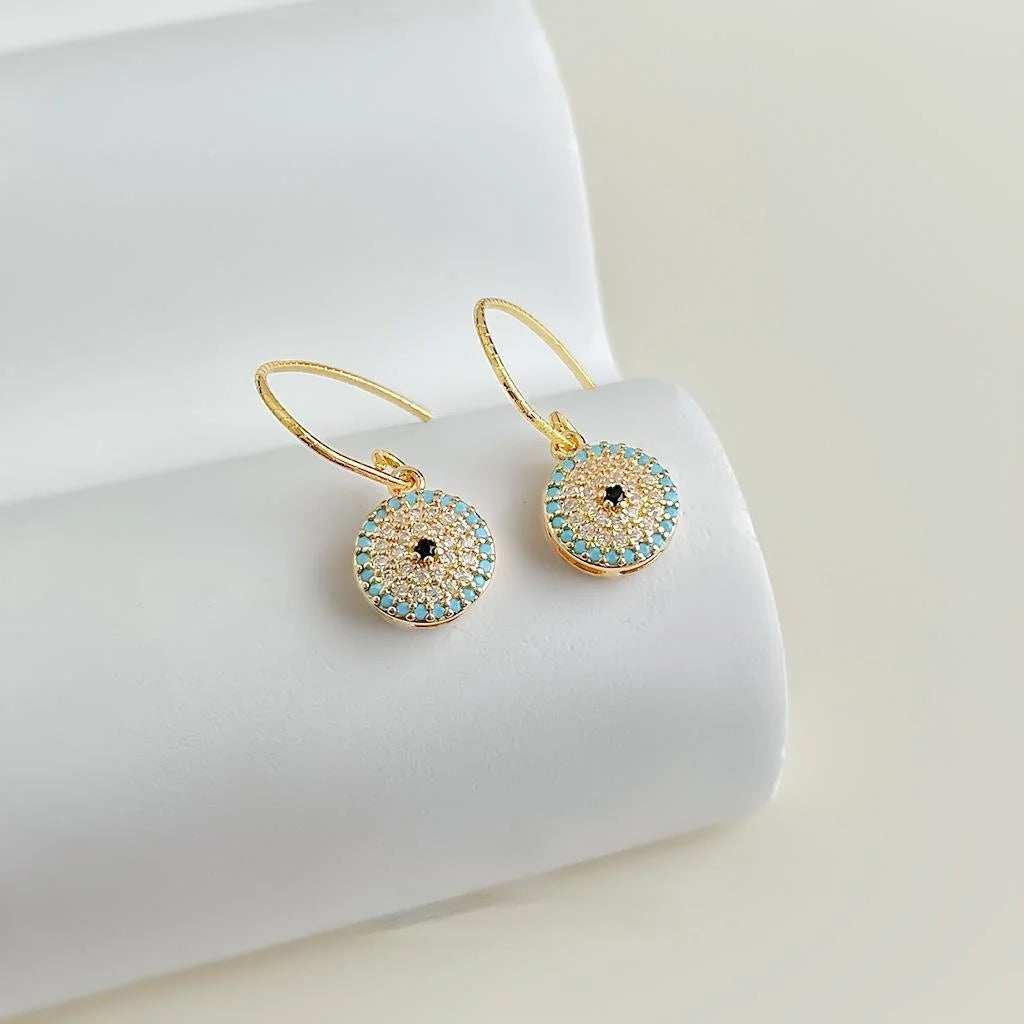 French Style Full Zircon Inlaid Copper Geometric Floral Drop Earrings For Daily Commute