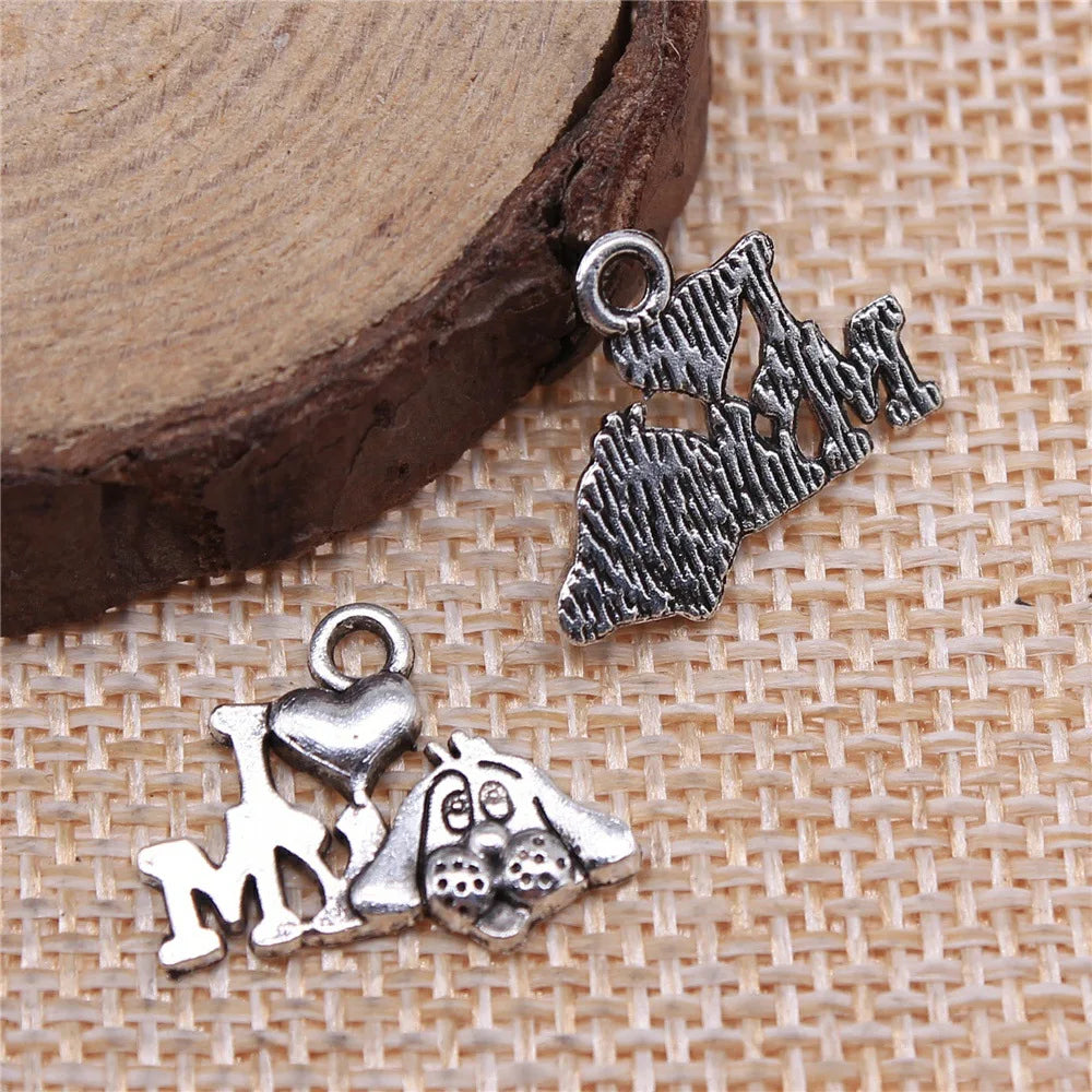 17mm 1g Antique Silver Zinc Alloy I Love My Dog Charm Pendant for DIY Pet Jewelry Making