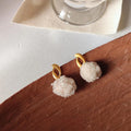 Sweet Pom Pom Stud Earrings French Vintage Matte Gold Hollow Geometric Plush Handmade Jewelry