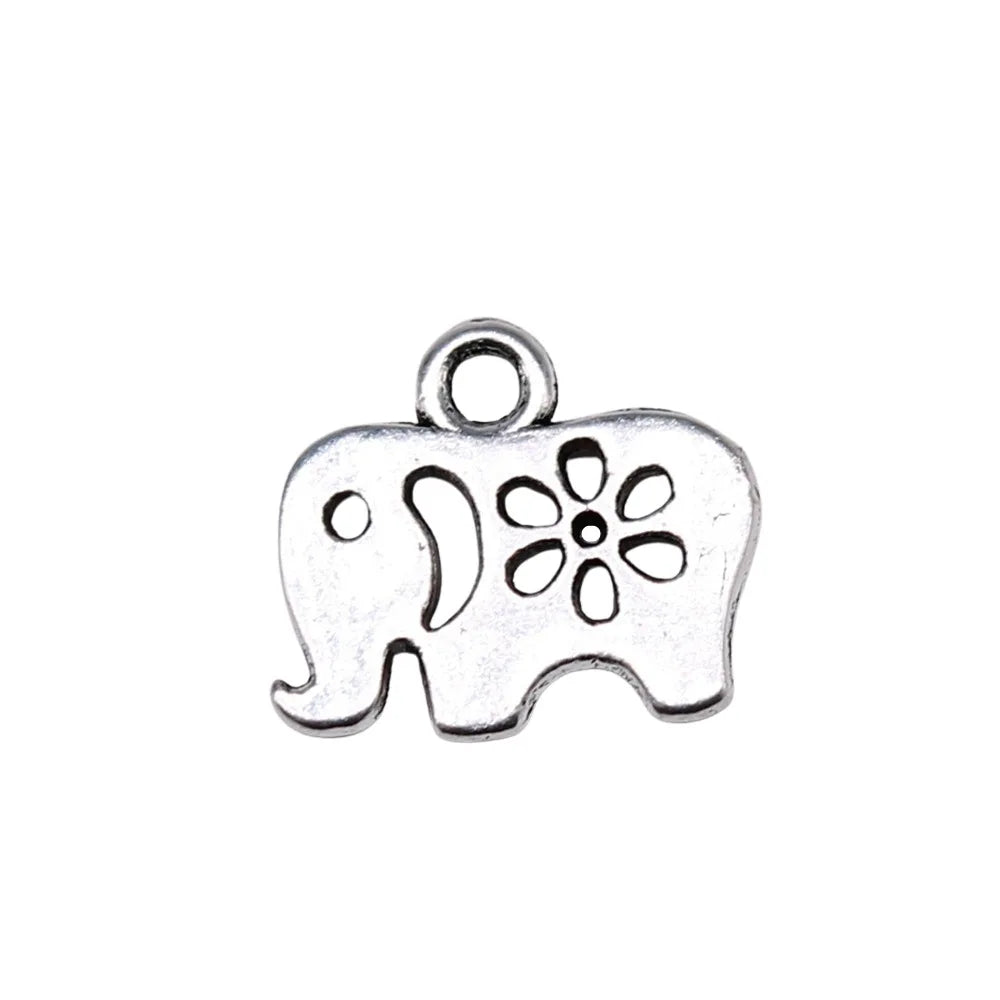 12x11mm 0.54g Antique Silver Zinc Alloy Flower Elephant Charm Pendant for DIY Handmade Jewelry Making