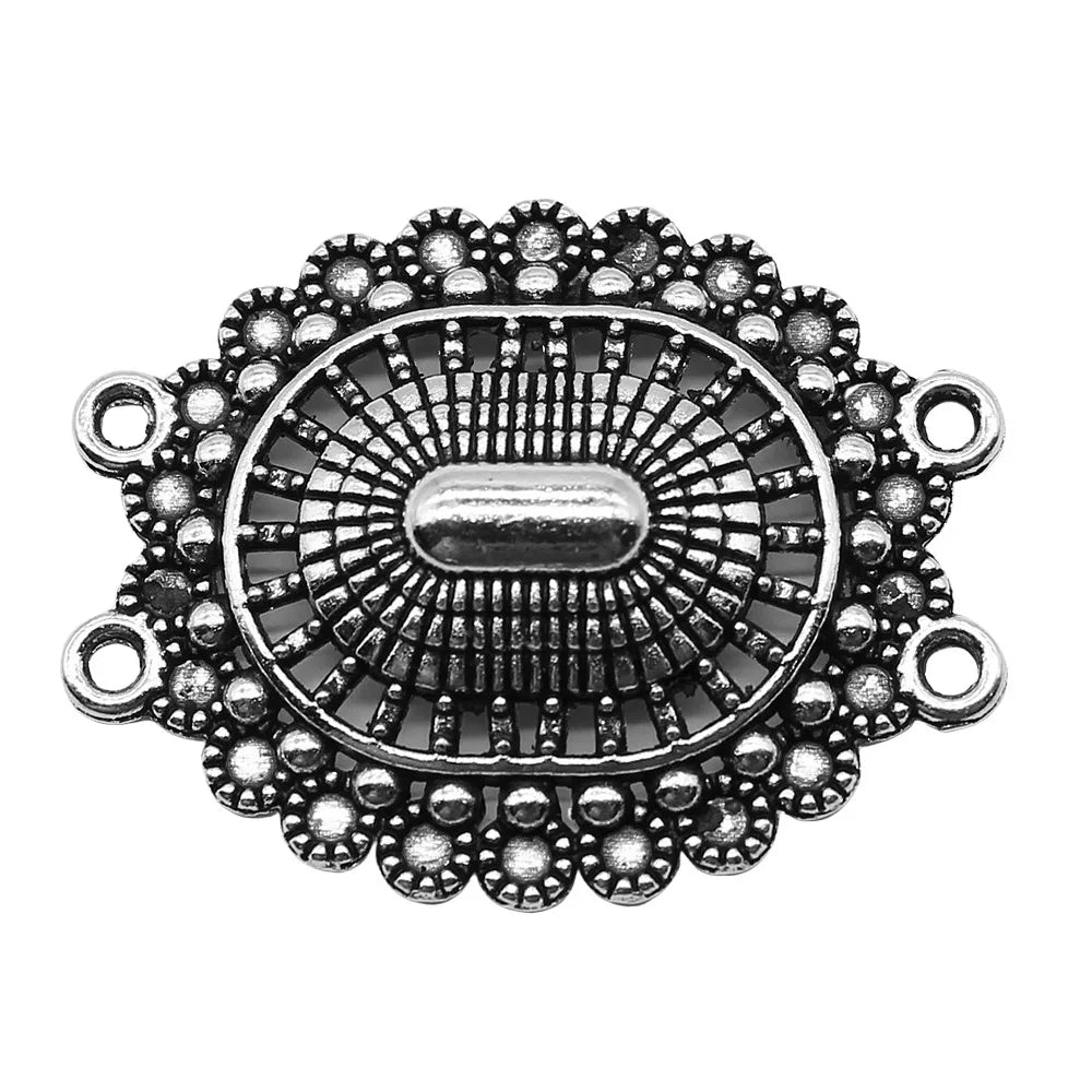 28x36mm 3.6g Antique Silver Zinc Alloy Four Hole Body Chain Connector Charm for Vintage Jewelry Making