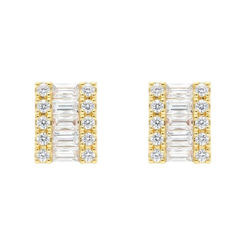 Light Luxury Copper Zircon Square Geometric Stud Earrings, Sparkling Minimalist Fashion Jewelry