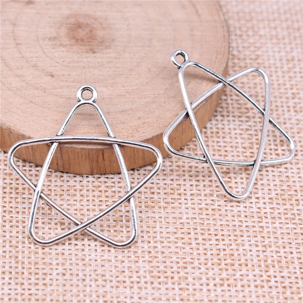 34x30mm 1.4g Antique Silver Zinc Alloy Hollow Five Point Star Charm Pendant for DIY Necklace Making