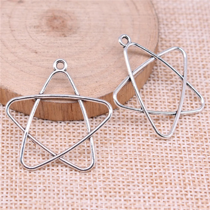 34x30mm 1.4g Antique Silver Zinc Alloy Hollow Five Point Star Charm Pendant for DIY Necklace Making