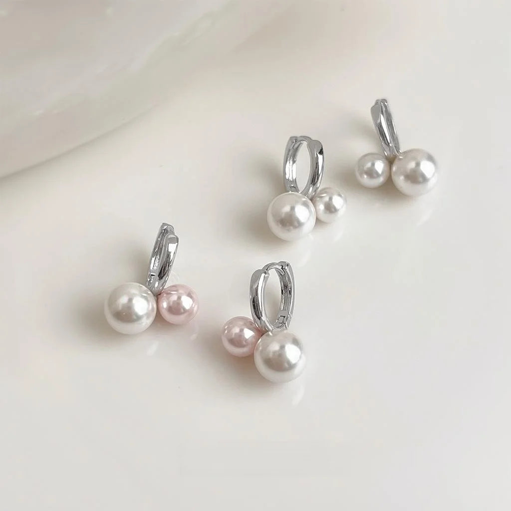 Light Luxury Copper Glass Pearl Drop Earrings Round Geometric Daily Commuter Jewelry