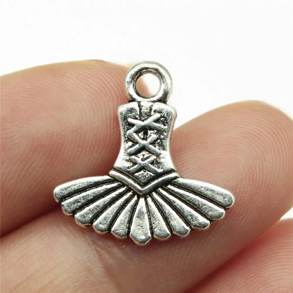 17x17mm 1.2g Antique Silver Zinc Alloy Ballet Tutu Charm Pendant for DIY Necklace Bracelet Making