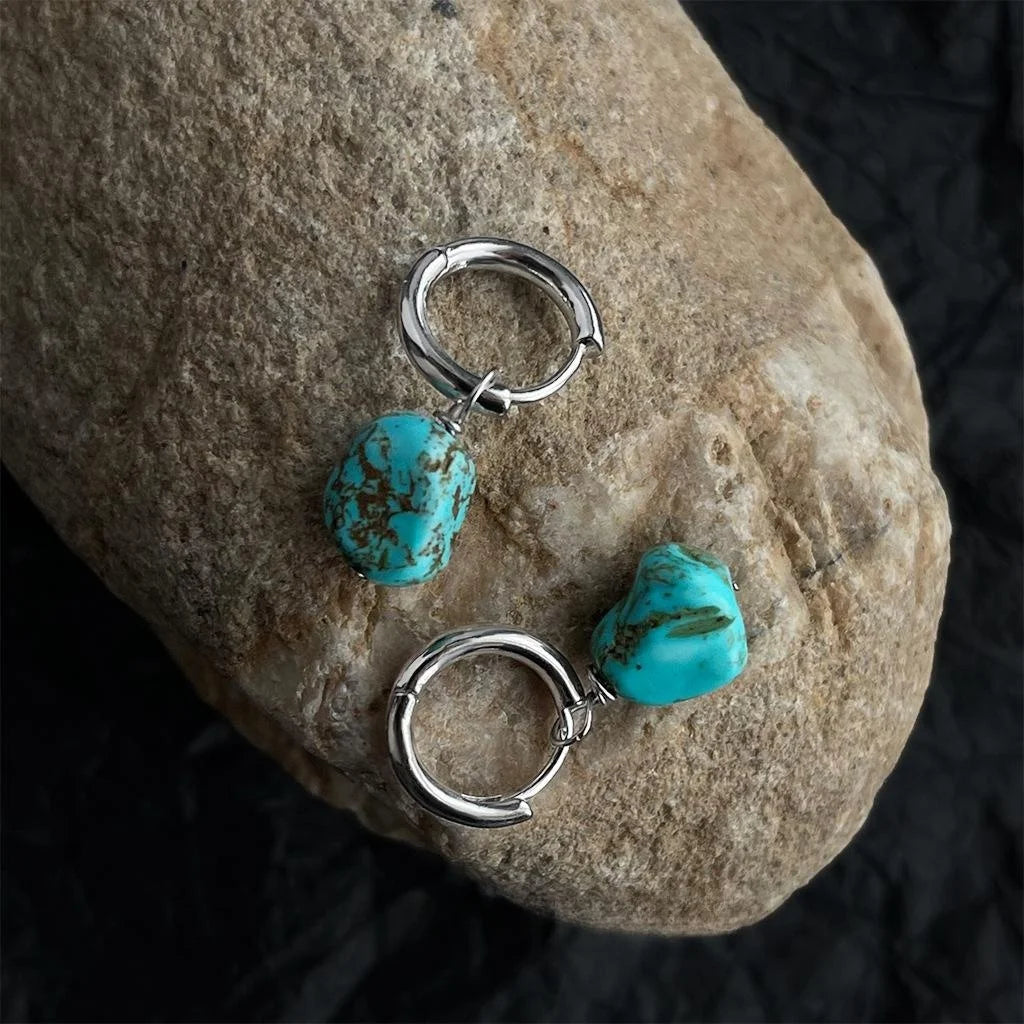 Handmade Ethnic Style Synthetic Turquoise Irregular Geometric Drop Earrings Vintage Design