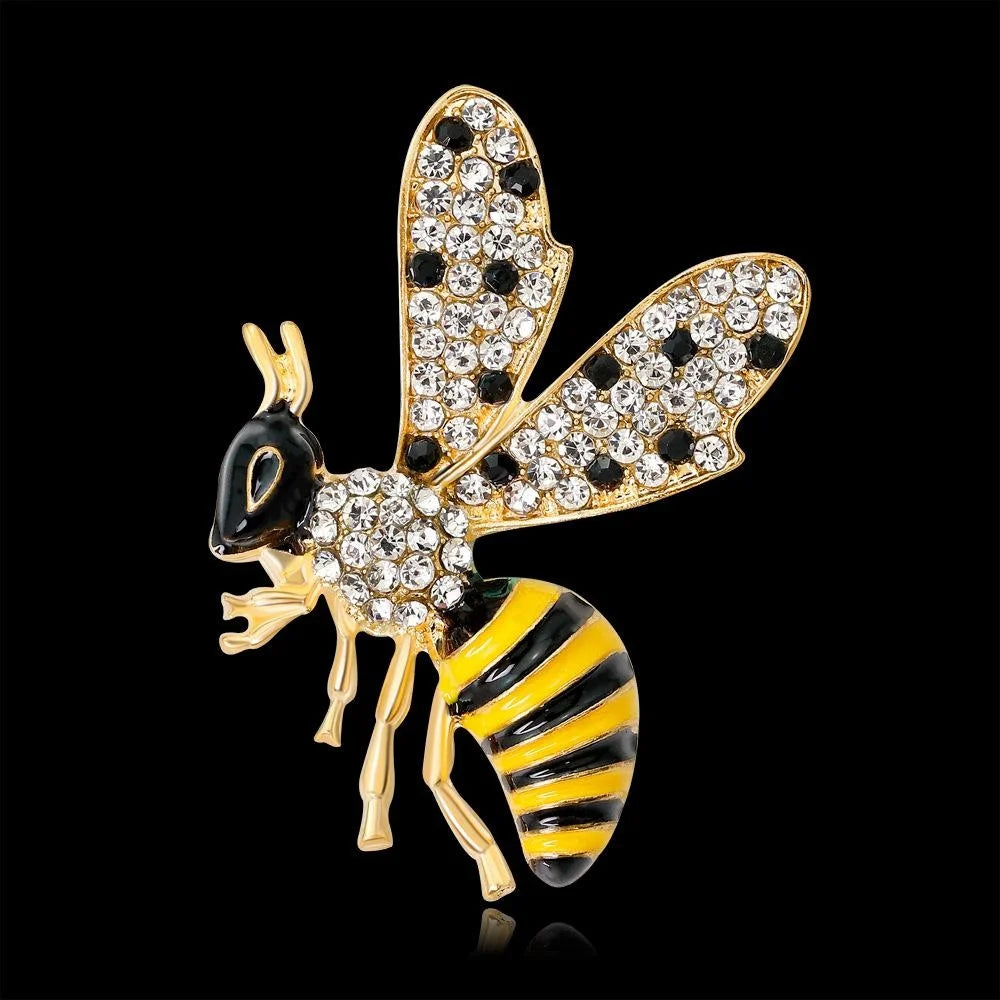Elegant Enamel Bee Brooch With Rhinestone Wings, Gold Tone Alloy Lapel Pin Corsage Suit Accessory Gift