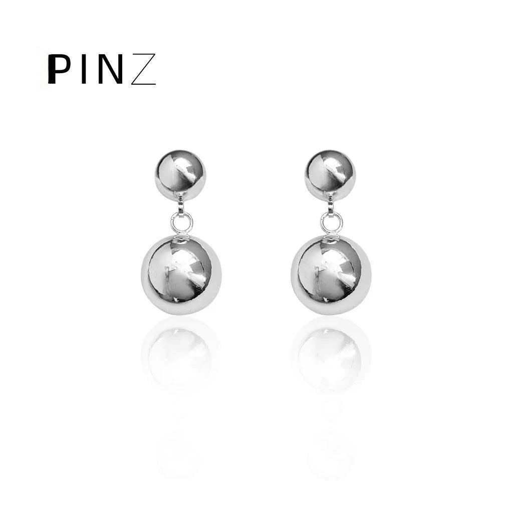 18K Gold Plated Copper Double Ball Drop Earrings, Smooth Geometric Light Luxury Jewelry