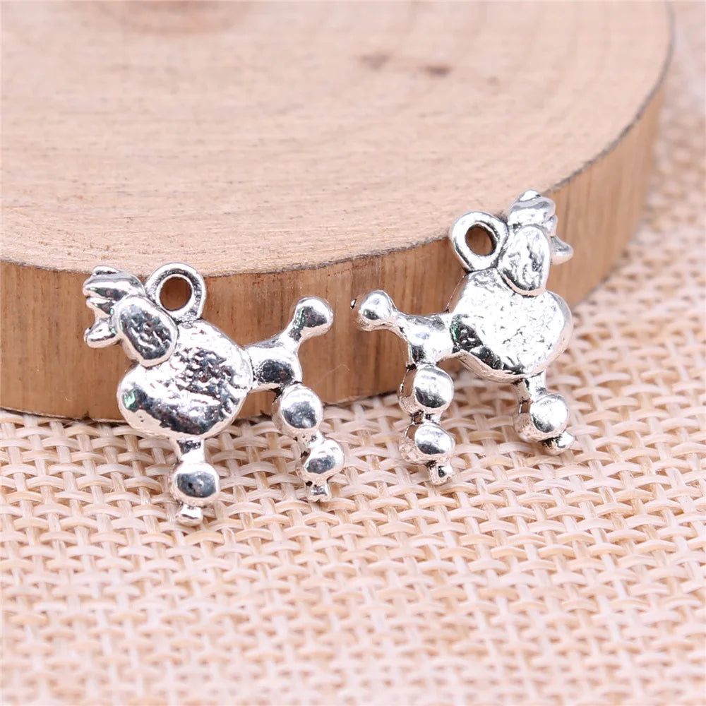 15x14mm 1.35g Multicolor Zinc Alloy Poodle Dog Charm Pendant for DIY Necklace Bracelet Making