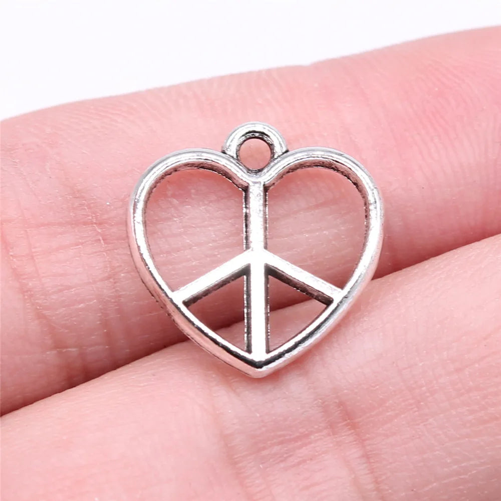 17x17mm 1.09g Antique silver zinc alloy Heart Peace Sign connector charm for DIY jewelry making