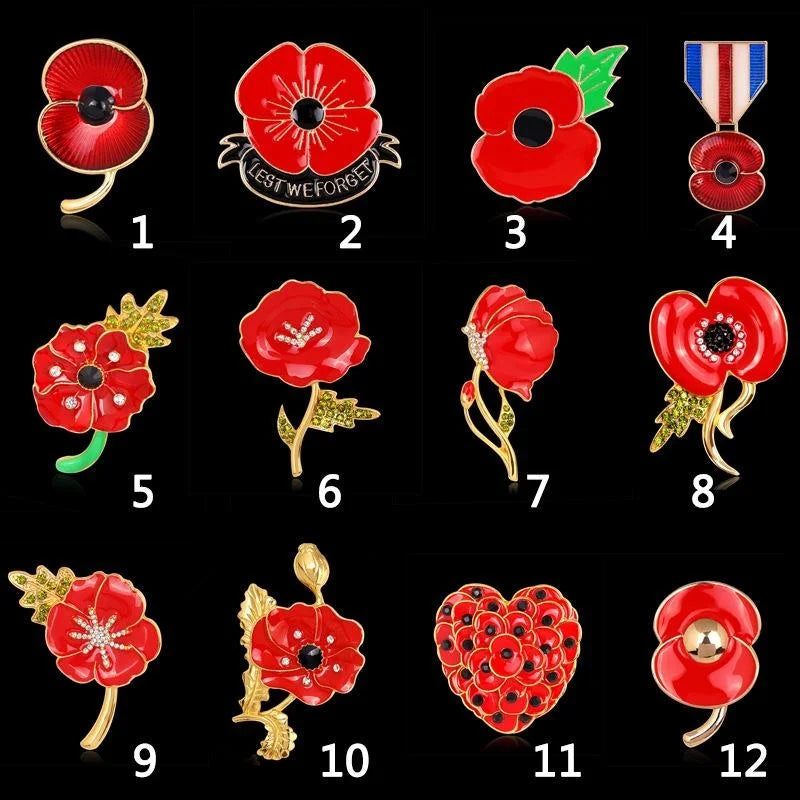 Elegant Red Enamel Poppy Brooch With Rhinestone Accents, Alloy Lapel Pin Corsage Suit Accessory Gift