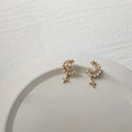 14K Gold Plated Copper Moon Star Zircon Stud Earrings Minimalist Korean Jewelry