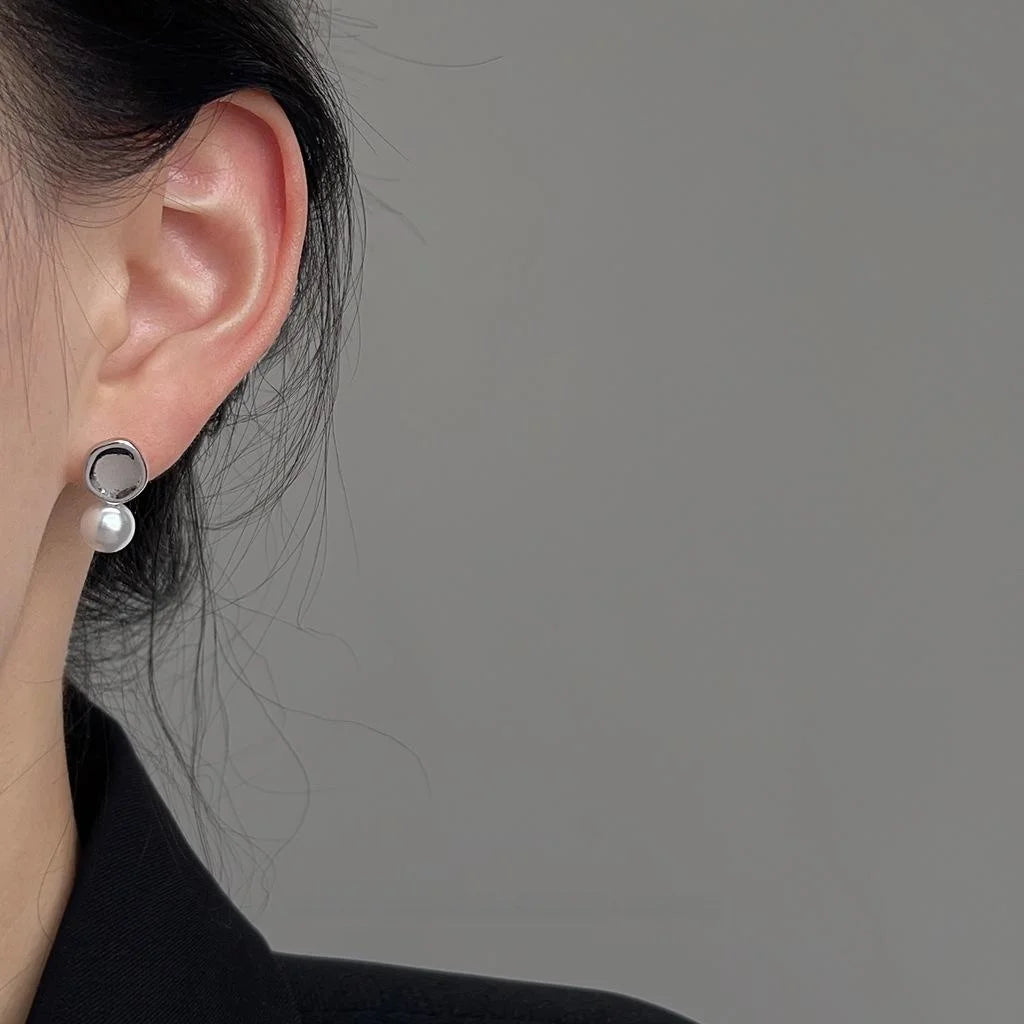 Minimalist Cool Style Round Pearl Stud Earrings Copper Silver Plated Pin Jewelry