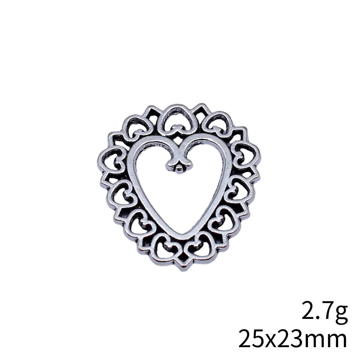 25x23mm 2.7g Antique Silver Zinc Alloy Heart Charm Pendant for Necklace Bracelet DIY Jewelry