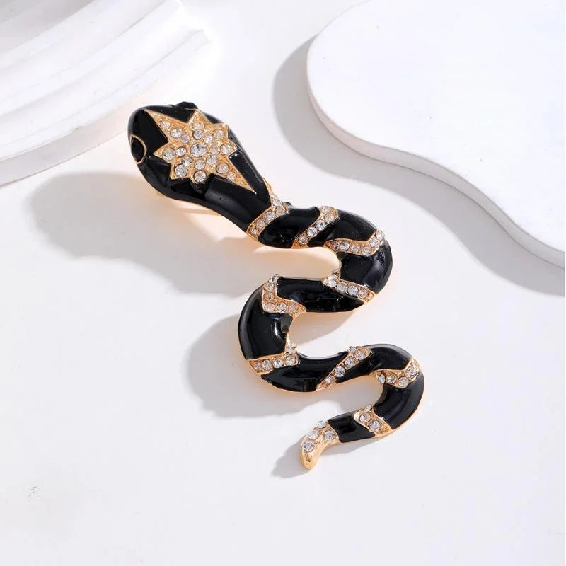 Luxury Blue Enamel Snake Brooch With Rhinestones, Alloy Animal Lapel Pin Corsage Suit Accessory Gift