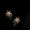 French Vintage Copper Bowknot Micro Pave Zircon Stud Earrings For Women