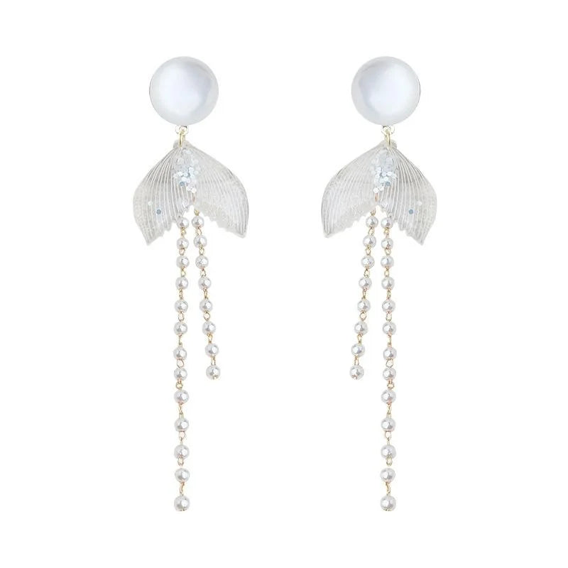 Vacation Style Long Resin Fishtail Drop Earrings Geometric Round Line Beach Fashion Jewelry