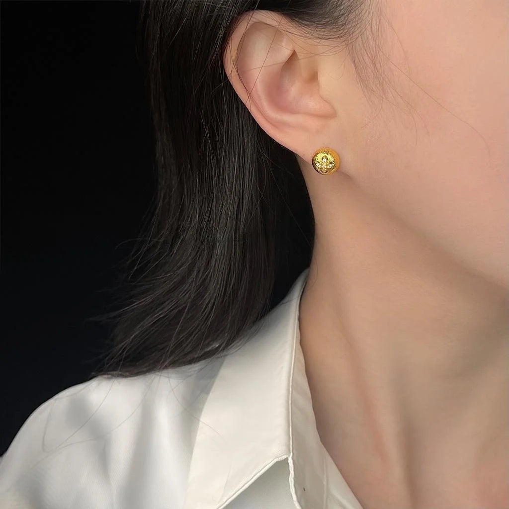 14K Plated Copper Flower Micro Pave Zircon Round Geometric Stud Earrings