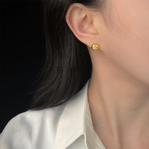 14K Plated Copper Flower Micro Pave Zircon Round Geometric Stud Earrings