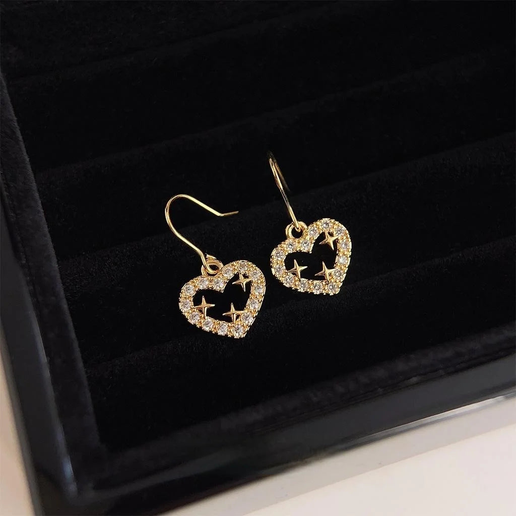 18K Gold Plated Copper Micro Pave Zircon Mini Heart Drop Earrings Light Luxury Jewelry