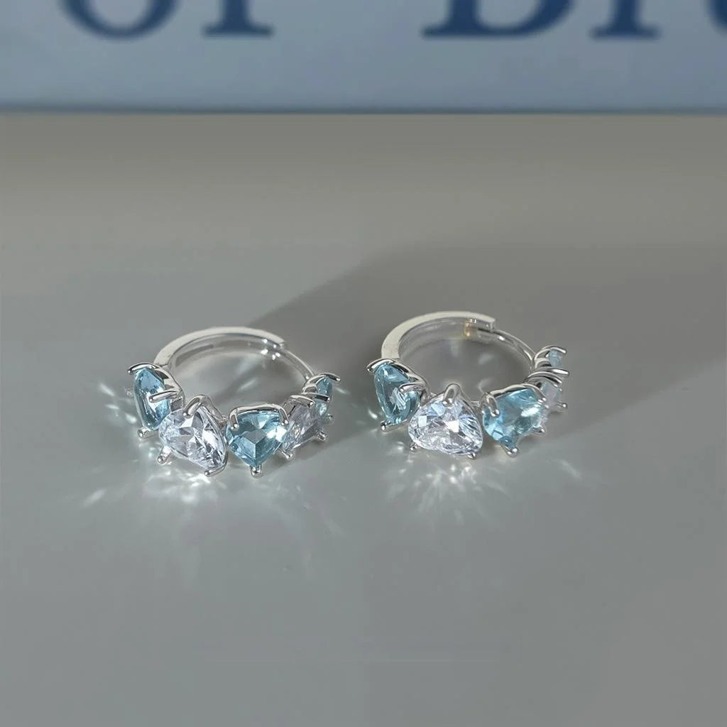 Sweet Heart Shaped Blue Zircon Drop Earrings Summer Vacation Style Elegant Jewelry