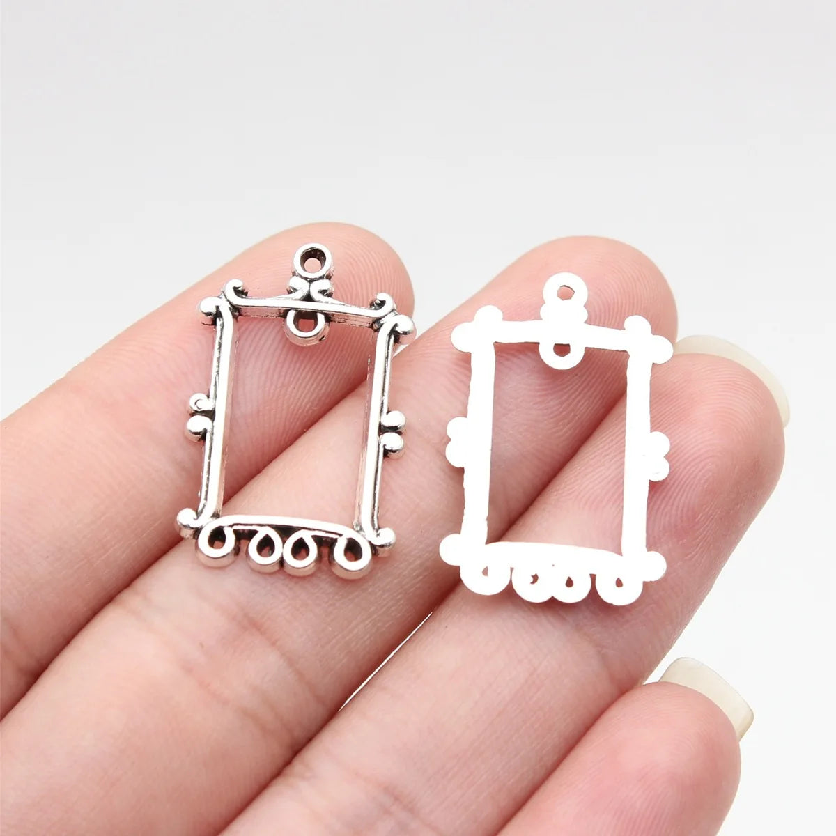 26x17mm 1.15g Antique Silver Zinc Alloy Rectangle Earring Connector Charm for DIY Earring Making