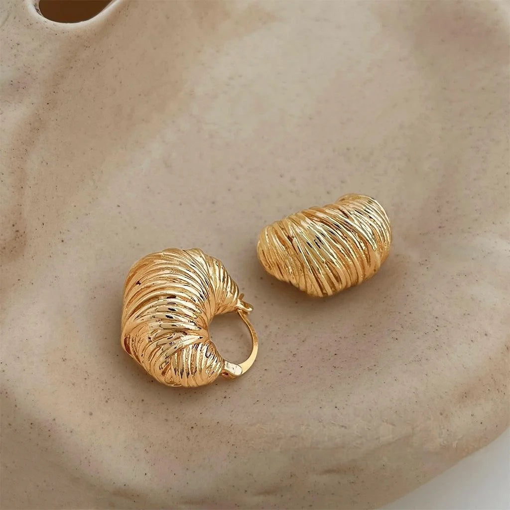 Vintage Copper Braided Thread Coil Croissant Drop Earrings Irregular Geometric Statement Jewelry