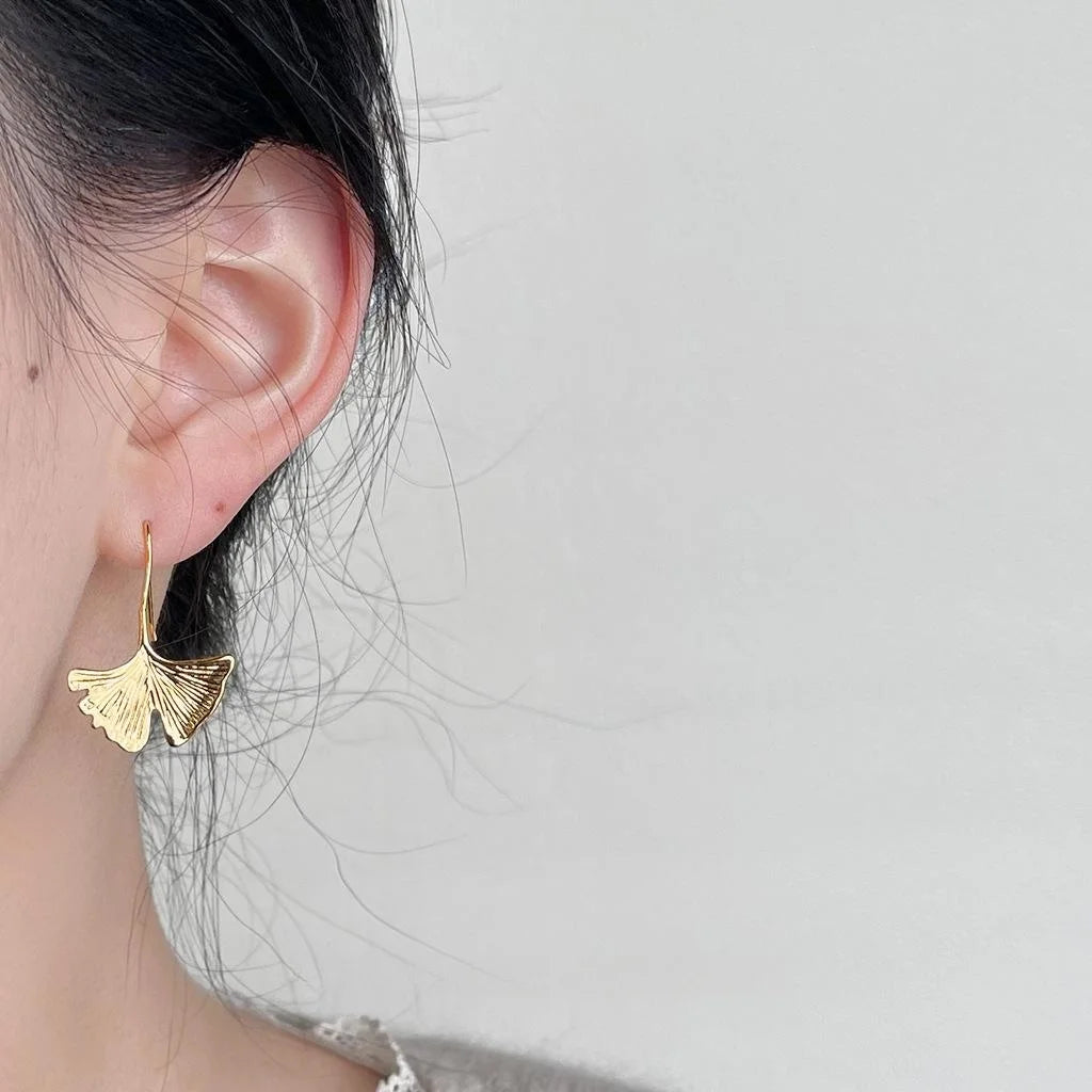 Artistic Light Luxury 14K Gold Plated Copper Ginkgo Leaf Drop Earrings For Women