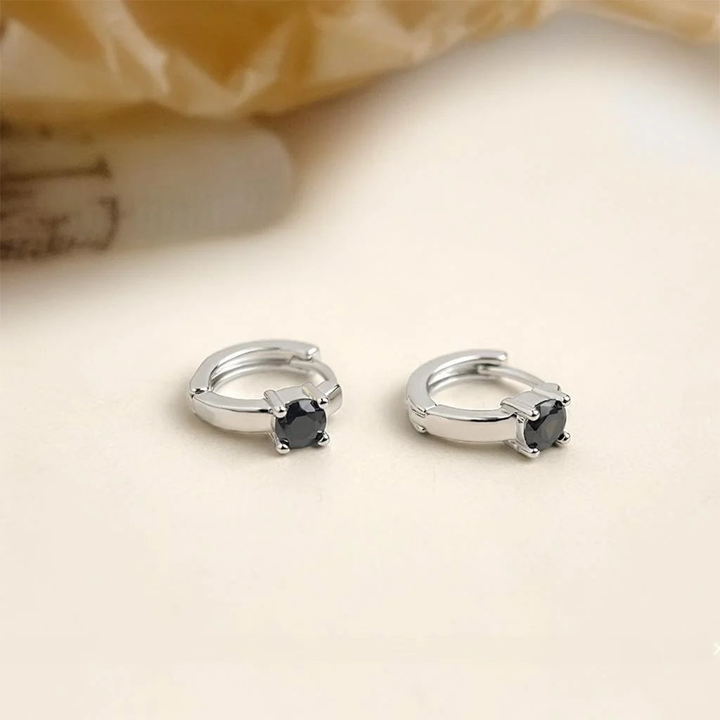 Minimalist Silver Copper Round Zircon Stud Earrings Geometric Hoop Style Cool Chic Jewelry