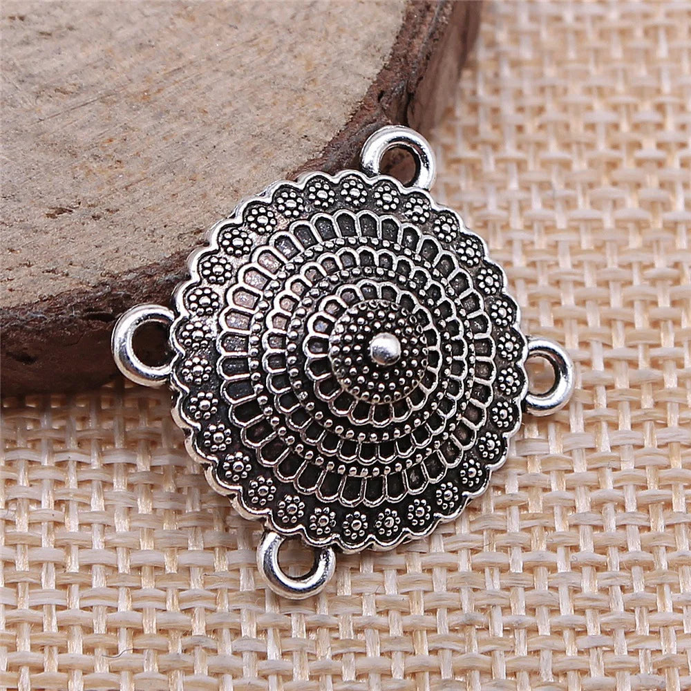 21x22mm 2.3g Antique Silver Zinc Alloy Four Hole Body Chain Connector Charm for Waist Chain Jewelry