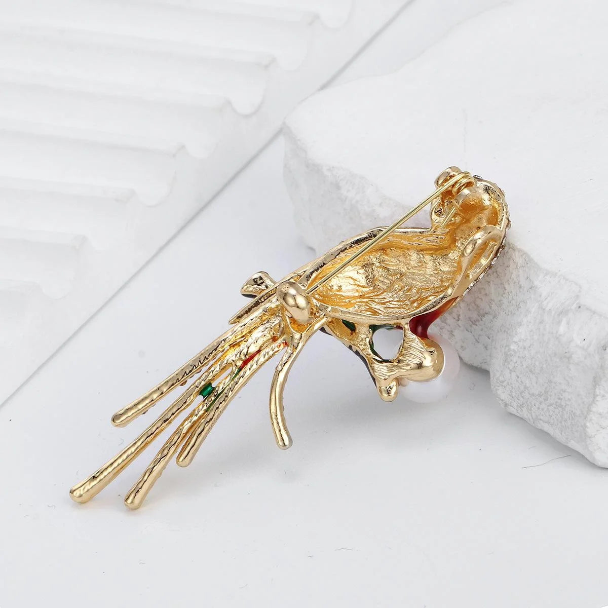 Elegant Enamel Parrot Brooch With Rhinestone And Pearl Accent, Luxury Bird Lapel Pin Suit Accessory Gift