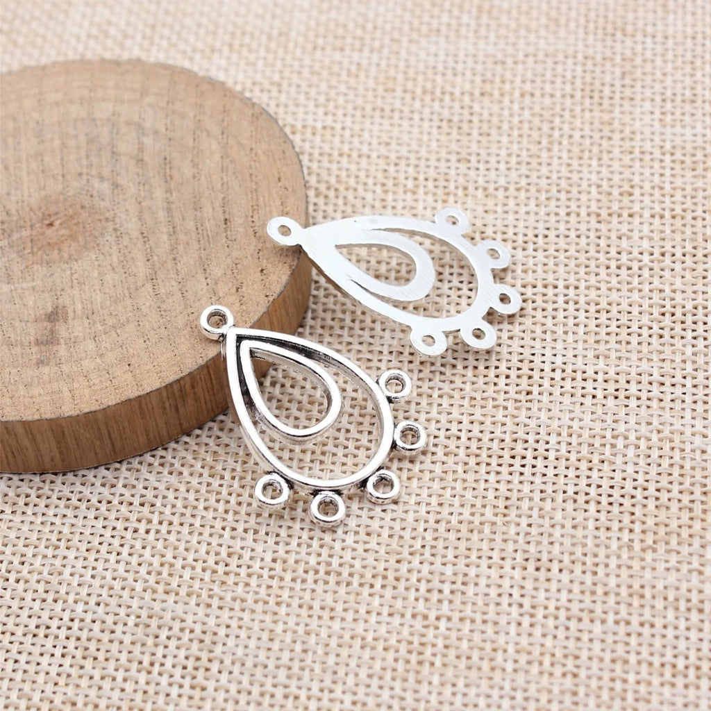 33x25mm 2.1g Antique Silver Zinc Alloy Teardrop Five Hole Earring Connector Charm for DIY Earrings