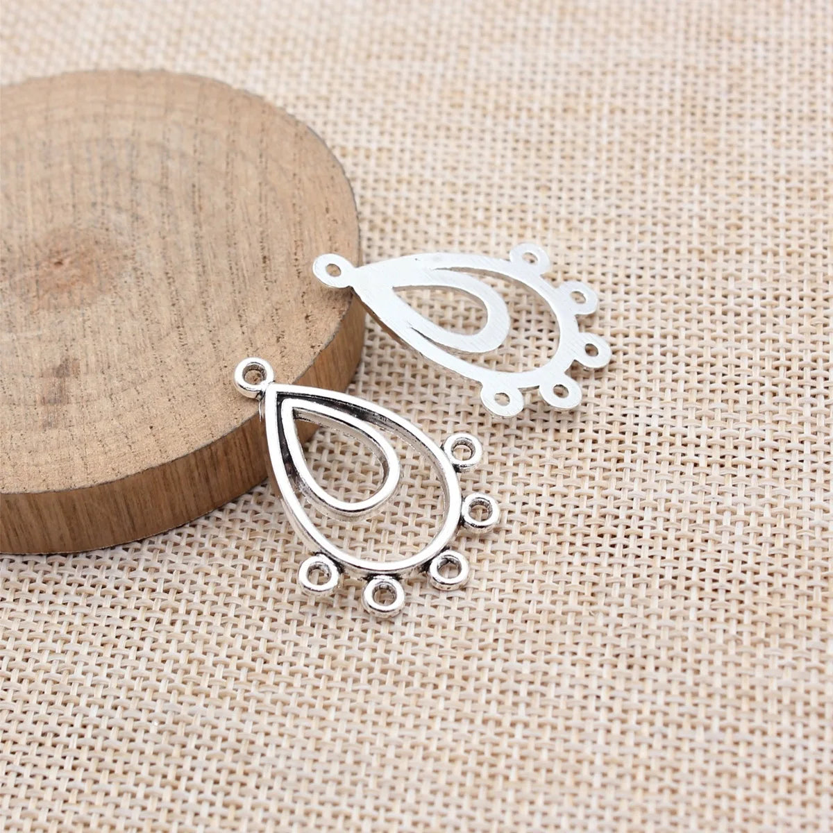 33x25mm 2.1g Antique Silver Zinc Alloy Teardrop Five Hole Earring Connector Charm for DIY Earrings