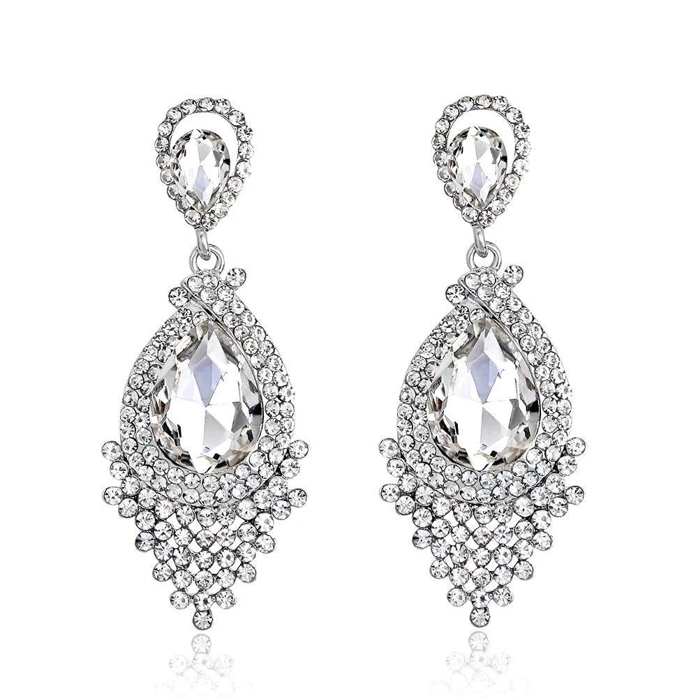 Luxury Rhinestone Crystal Teardrop Chandelier Earrings, Vintage Tassel Dangle Jewelry For Wedding Party Gift