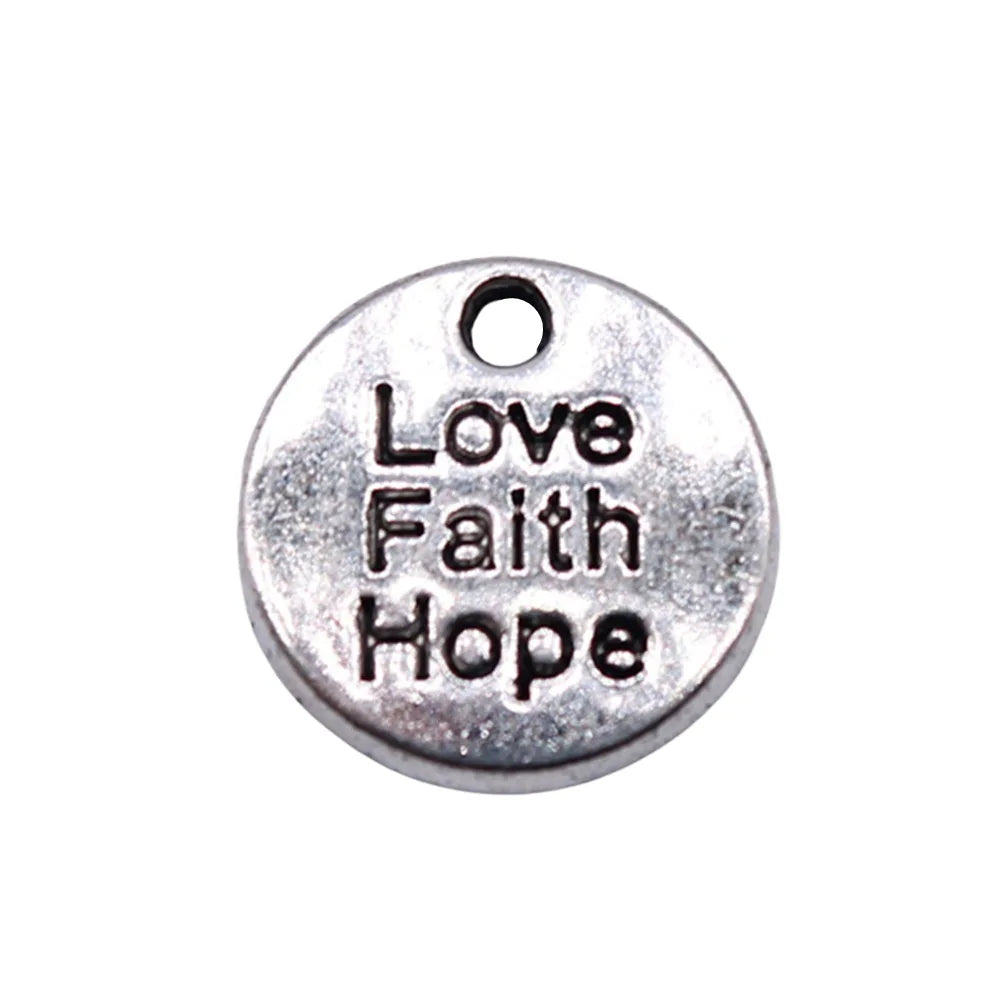 12x12mm 1.1g Antique Silver Zinc Alloy Love Faith Hope Letter Charm Pendant for DIY Bracelet Necklace Making